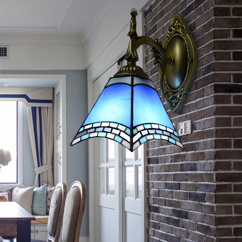 Tiffany Pyramid Stained Glass Sconce Lamp - Green/Blue/Yellow