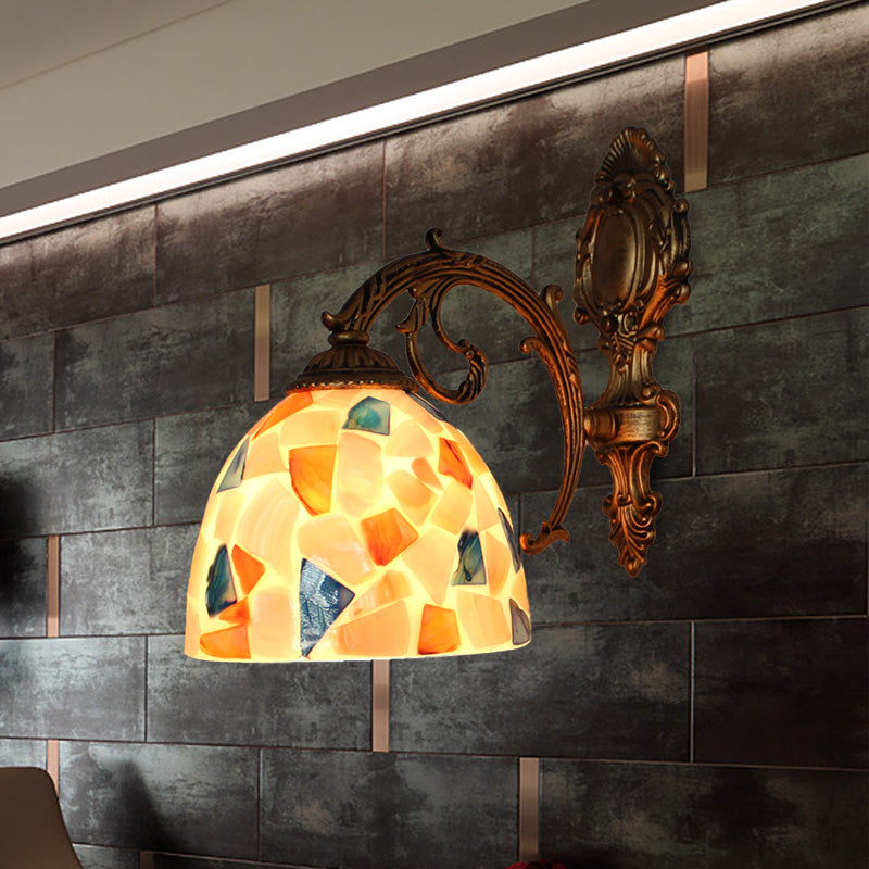 Brass Wall Sconce With Tiffany Mosaic Shell Shade - Bedroom Lighting