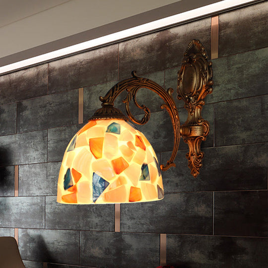 Brass Wall Sconce With Tiffany Mosaic Shell Shade - Bedroom Lighting
