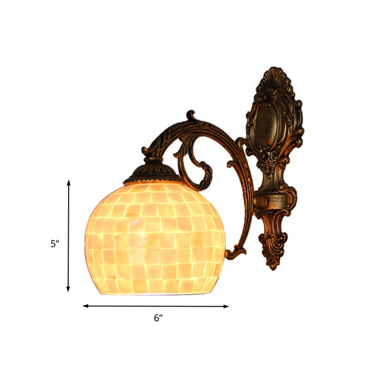 Brass Wall Sconce With Tiffany Mosaic Shell Shade - Bedroom Lighting