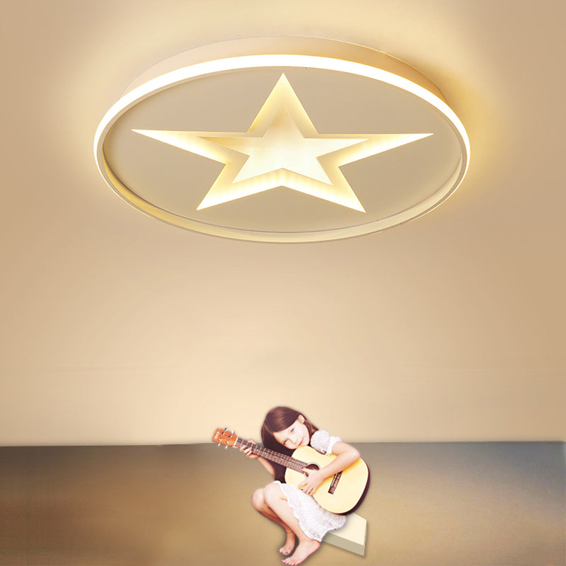 Contemporary Metal Flush Mount Star Ceiling Lamp White Finish For Living Room Illumination