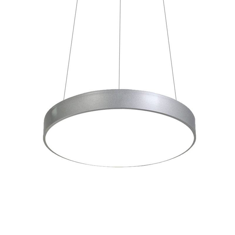 Silver Circular Pendant Lighting - Modern Led Metal Hanging Ceiling Lamp (12’/16’/23.5’ Wide)