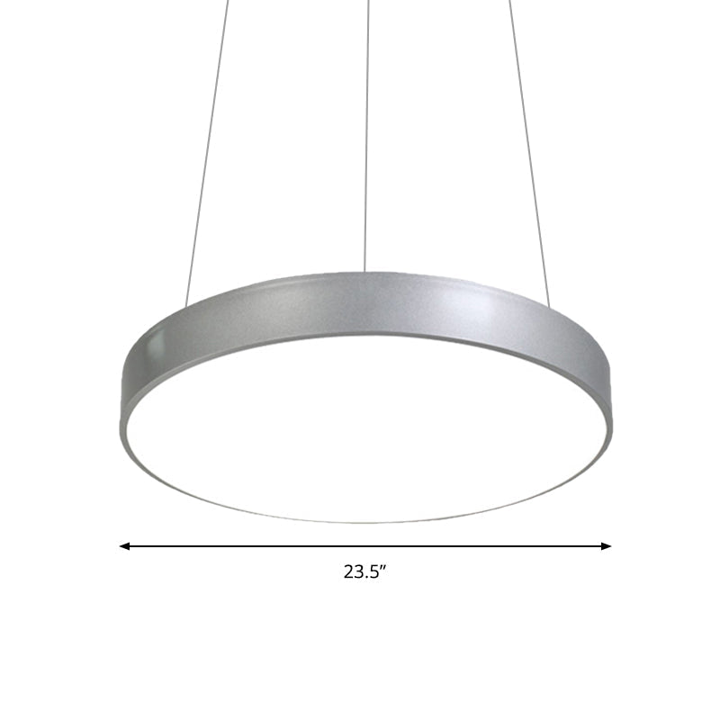 Silver Circular Pendant Lighting Modern Led Metal Ceiling Lamp - 12/16/23.5 Width