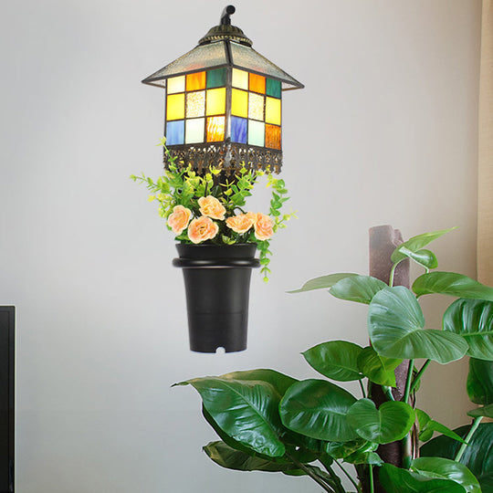 Baroque Stained Glass Wall Sconce With Flower Decoration - Clear/Blue Light Clear