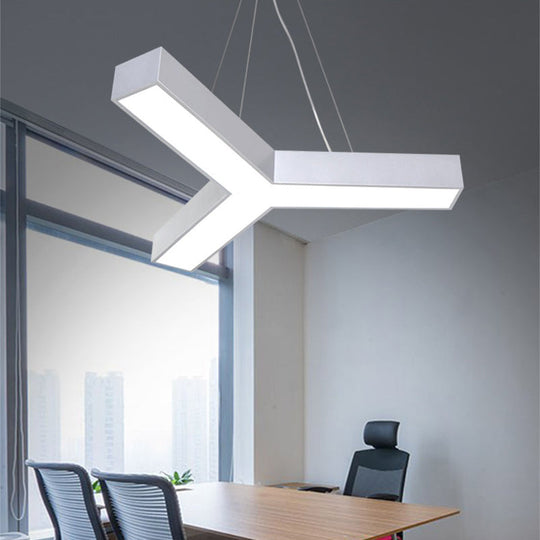 Modern Led Y Shape Metal Suspension Lamp In Black/White With Recessed Diffuser 22’/29’/29.5’ Wide