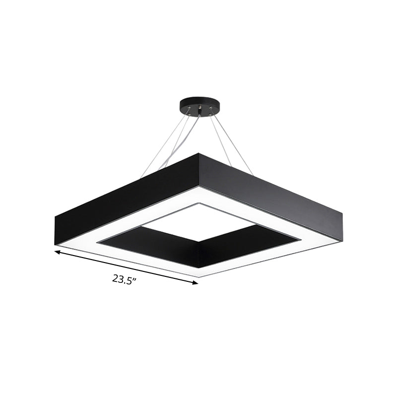 Square Metal Pendant Lighting - Modern Led Black Hanging Lamp Kit In White/Warm Light For Office