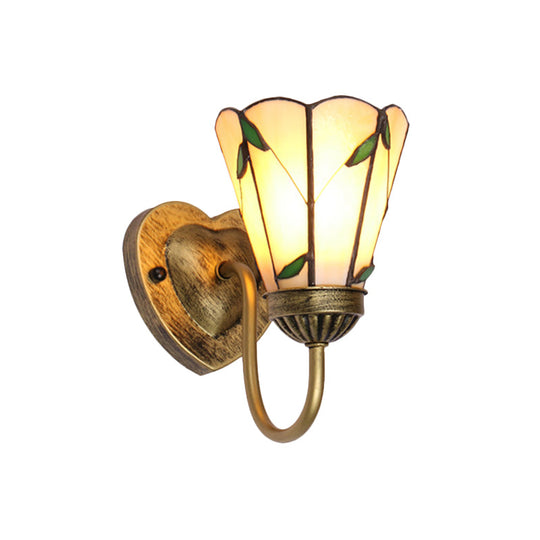 Lily Beige Tiffany Glass Wall Light Fixture - 1-Head White/Blue/Antique Brass Sconce For Bedroom