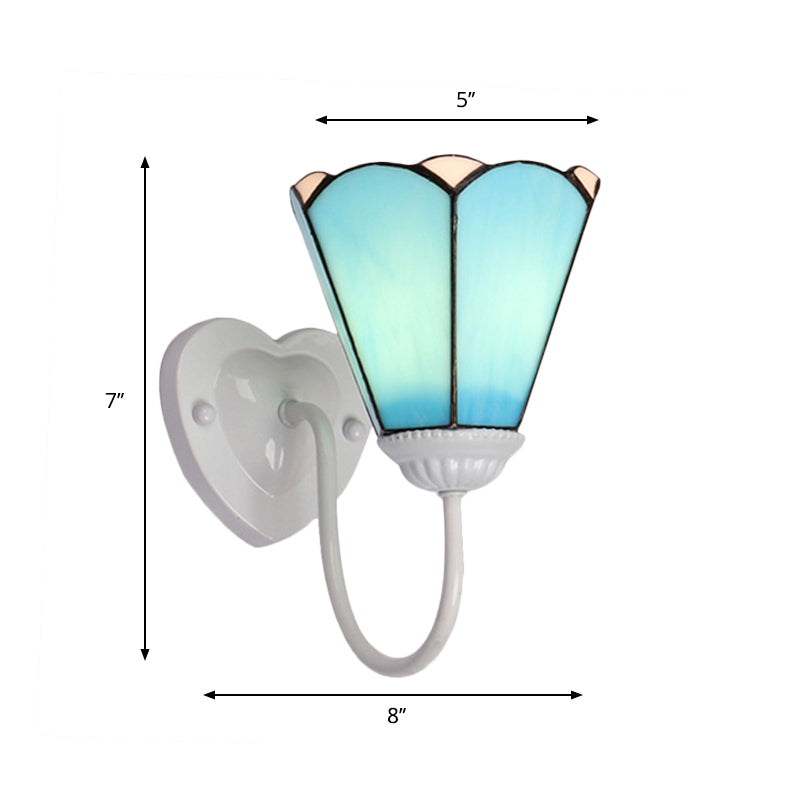 Mediterranean White/Gold/Blue Sconce Wall Light Fixture With Lily Blue Glass Shade