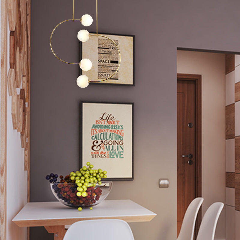 Gold Metal C Pendant Light With Milk Glass Shade - Modern 2-Light Hanging Lamp