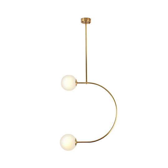 Modern Gold Metal C Pendant Light With Milk Glass Shade - 2-Light Suspended Lamp