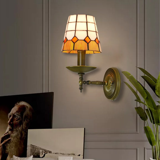 Tiffany Geometric Wall Mount Stained Glass 1-Light Sconce - Vibrant Colors Ideal For Living Room