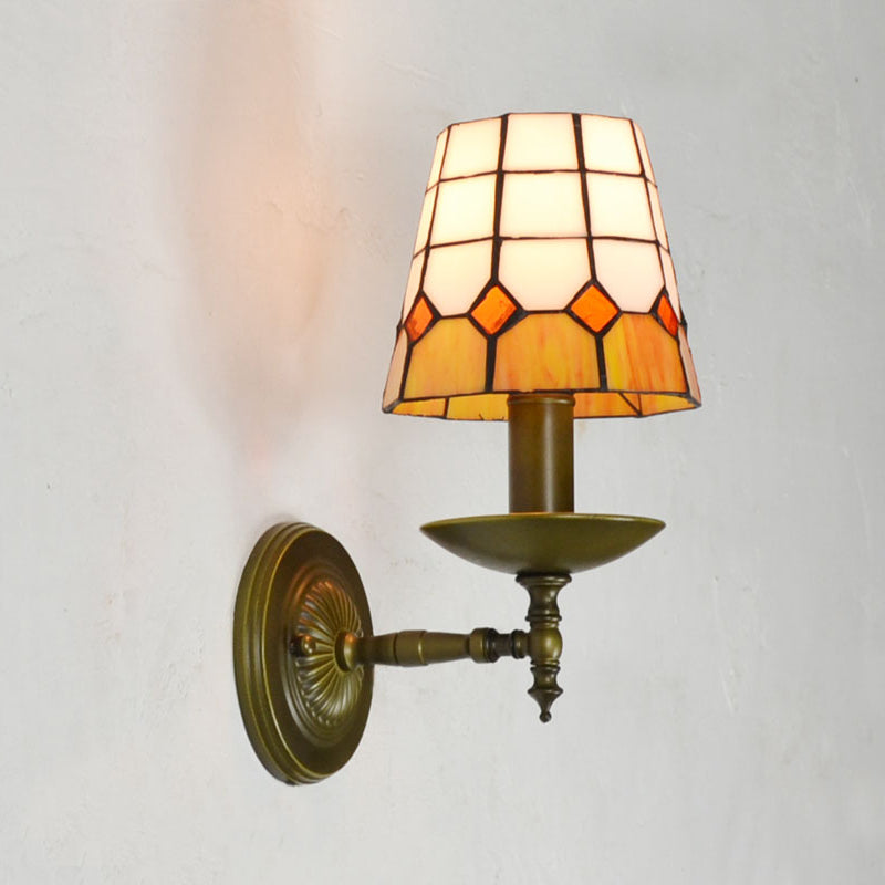 Tiffany Geometric Wall Mount Stained Glass 1-Light Sconce - Vibrant Colors Ideal For Living Room