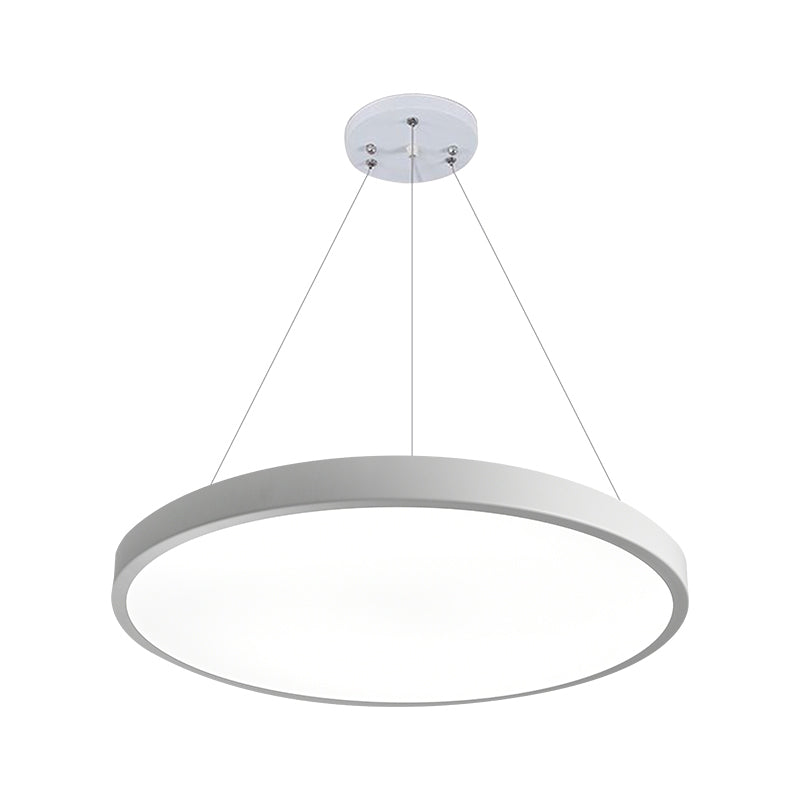 16/19.5 Wide Plate Hanging Lamp - Modern Metal Led White Ceiling Pendant Light For Office Remote