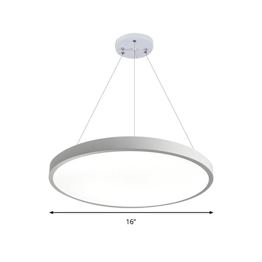 Modern Metal Led White Ceiling Pendant Light - 16’’/19.5’’ Wide Plate Office Lighting With