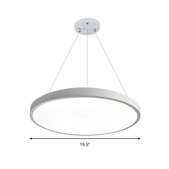 16/19.5 Wide Plate Hanging Lamp - Modern Metal Led White Ceiling Pendant Light For Office Remote