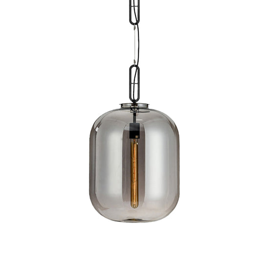 Modernist 1-Light Hanging Glass Pendant For Bedroom - Amber/Smoke Gray Oval Lighting 10/14 Wide