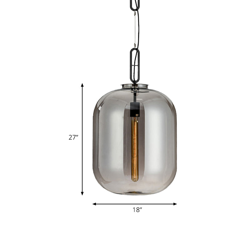 Modernist 1-Light Hanging Glass Pendant For Bedroom - Amber/Smoke Gray Oval Lighting 10/14 Wide