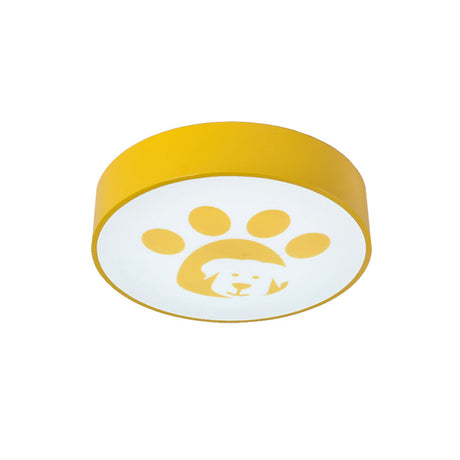 Modern Metal Ceiling Lamp For Kids Bedroom With Doggy Foot Design Round Mount