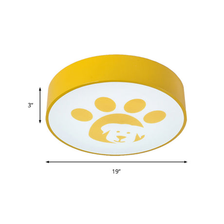 Modern Metal Ceiling Lamp For Kids Bedroom With Doggy Foot Design Round Mount