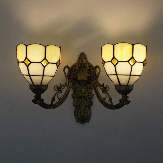 Rustic Stained Glass Wall Light - 2 Lights Orange/Pink/Blue/Beige Library & Living Room Sconce