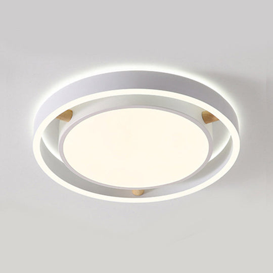 Red Nordic Style Flush Mount Light - Acrylic Metal Ceiling Lamp For Kindergarten