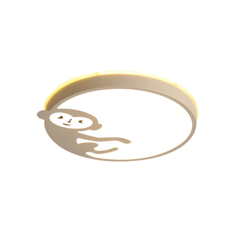 Child Bedroom Ceiling Mount Light With Monkey Design In White - Kids Fixture