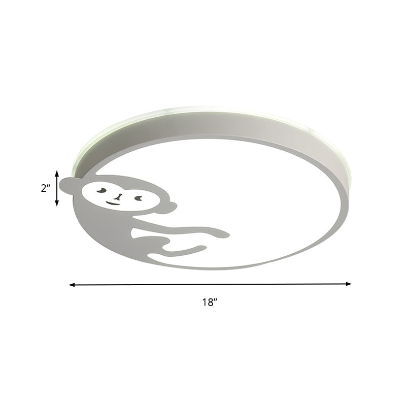 Child Bedroom Ceiling Mount Light With Monkey Design In White - Kids Fixture