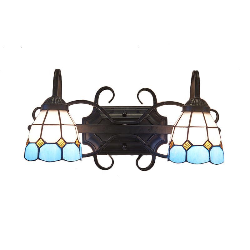 Mediterranean Dome Stained Glass Vanity Lighting: 2-Head Wall Sconce For Bathroom