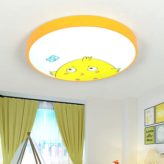Adorable Chick Acrylic Yellow Flush Light For Kindergarten Corridor - Lovely Drum Ceiling / 12