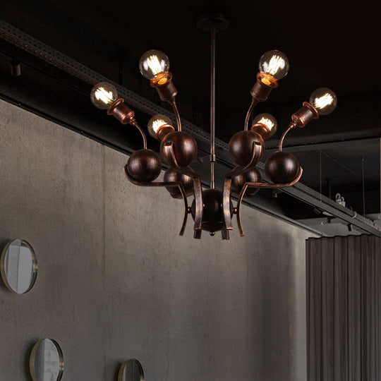 Modern Bronze Loft Style Chandelier With 6 Metal Ball Hanging Lights