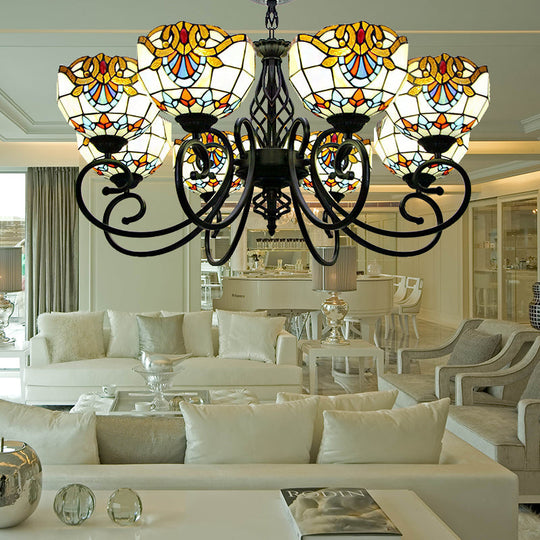 Blue/Brown Glass Baroque Chandelier With Bowl Shade And Black Finish For Foyer Ceiling Brown