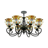 Baroque Chandelier Light: Blue/Brown Glass Bowl Shade Black Finish - Elegant Foyer Ceiling Pendant