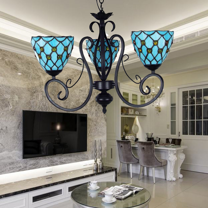 Blue Glass Bead Pendant Light With Metal Chain - Traditional Chandelier
