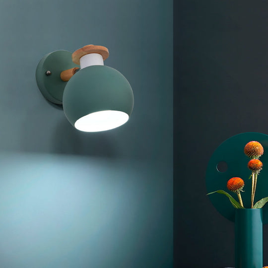 Rotatable Metal Globe Wall Light - Nordic Style Sconce For Child Bedroom Or Corridor Green