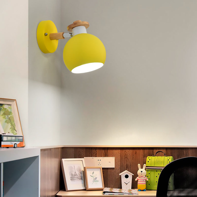 Rotatable Metal Globe Wall Light - Nordic Style Sconce For Child Bedroom Or Corridor Yellow