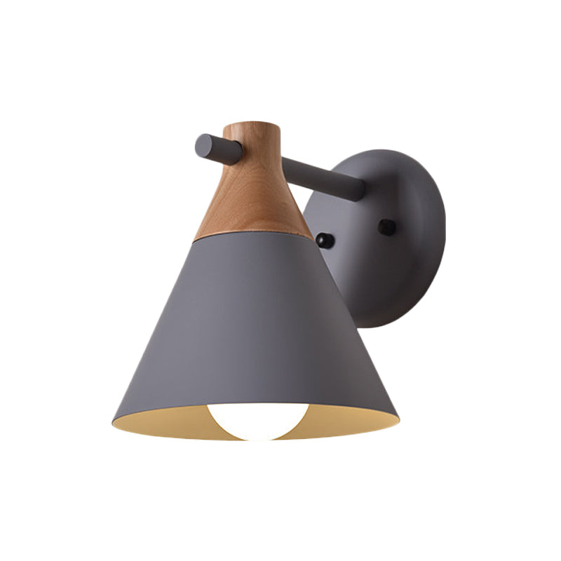 Macaron Style Wall Light With Conical Shade - 1 Head Metal Lamp For Kitchen & Corridor
