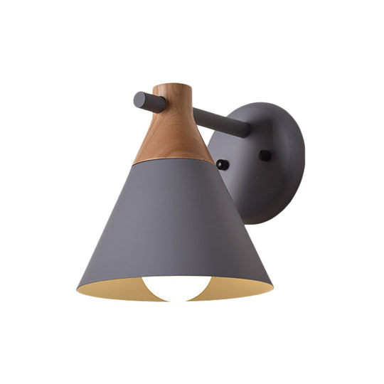 Macaron Style Wall Light With Conical Shade - 1 Head Metal Lamp For Kitchen & Corridor