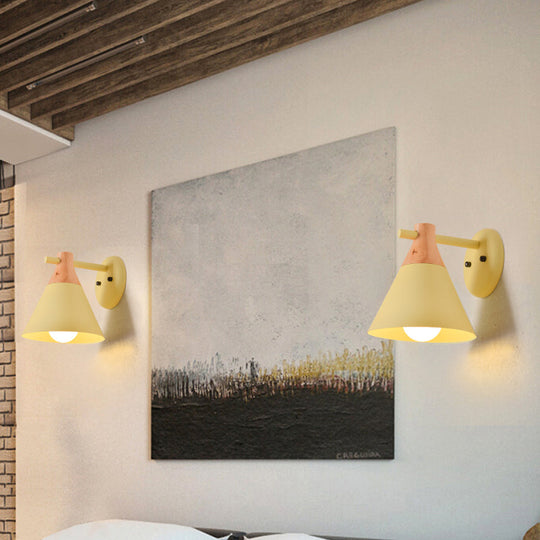 Macaron Style Wall Light With Conical Shade - 1 Head Metal Lamp For Kitchen & Corridor
