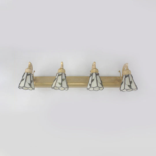 Rustic Bathroom Wall Sconce Lamp With Leaf Pattern Stained Glass - Copper/Antique Brass/Beige Beige