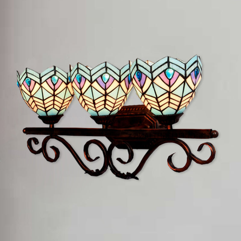 Peacock Stained Glass Wall Sconce: Classic Tiffany Style 3 Lights Pink/Orange/Blue - Bedroom