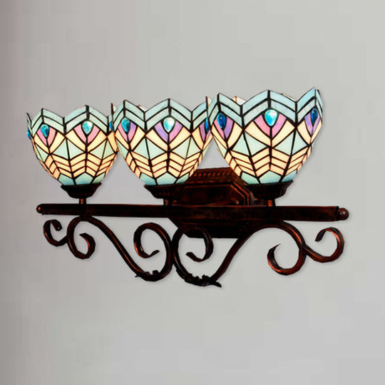 Peacock Stained Glass Wall Sconce: Classic Tiffany Style 3 Lights Pink/Orange/Blue - Bedroom