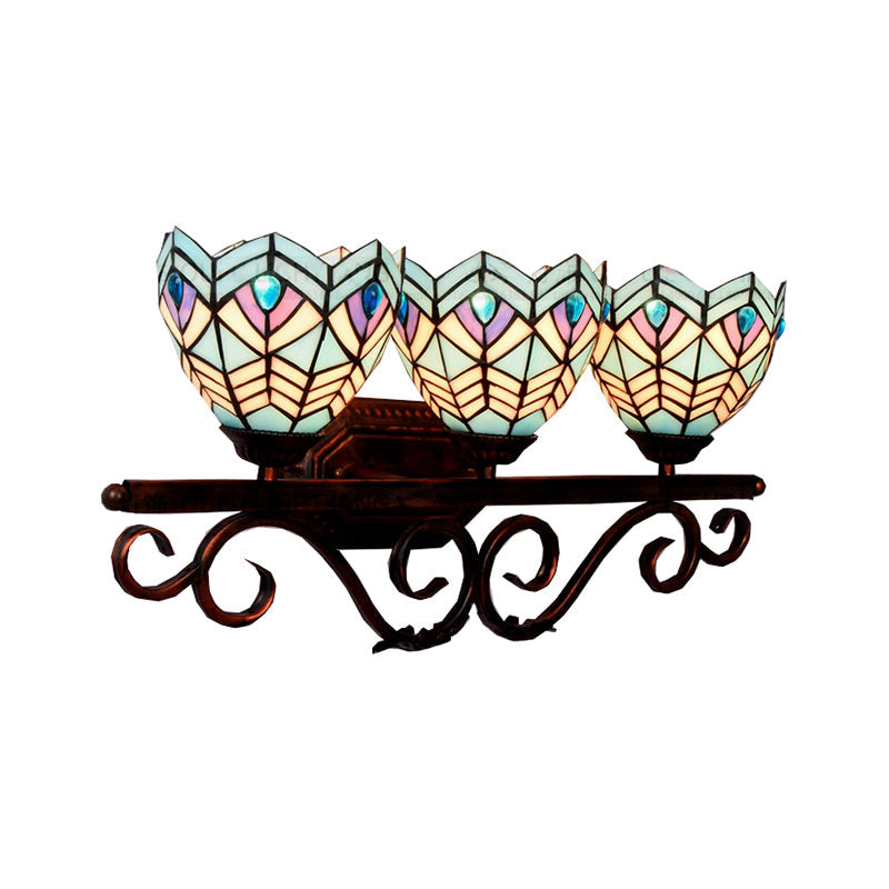 Peacock Stained Glass Wall Sconce: Classic Tiffany Style 3 Lights Pink/Orange/Blue - Bedroom