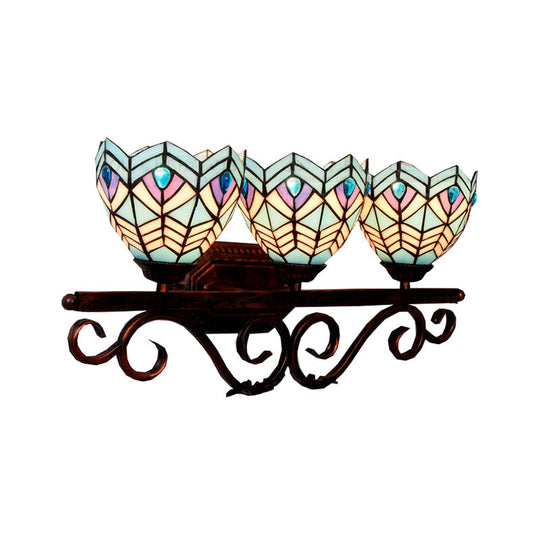 Peacock Stained Glass Wall Sconce: Classic Tiffany Style 3 Lights Pink/Orange/Blue - Bedroom