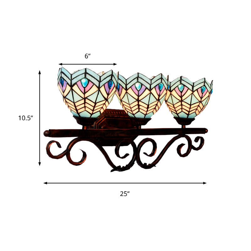 Peacock Stained Glass Wall Sconce: Classic Tiffany Style 3 Lights Pink/Orange/Blue - Bedroom