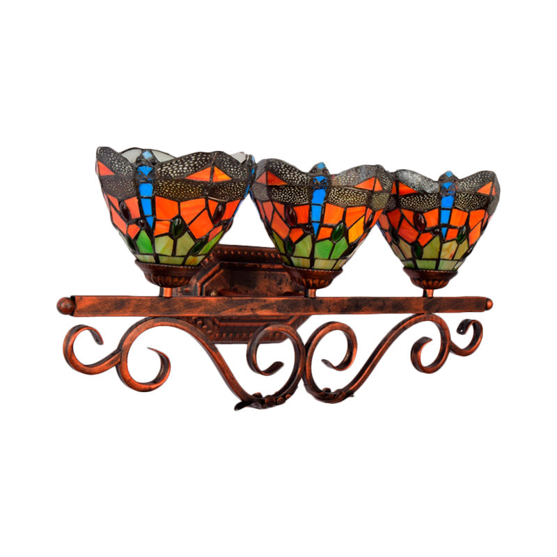 Peacock Stained Glass Wall Sconce: Classic Tiffany Style 3 Lights Pink/Orange/Blue - Bedroom
