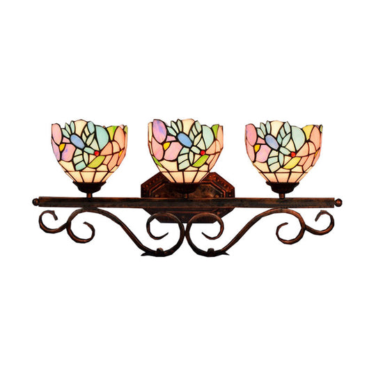 Peacock Stained Glass Wall Sconce: Classic Tiffany Style 3 Lights Pink/Orange/Blue - Bedroom