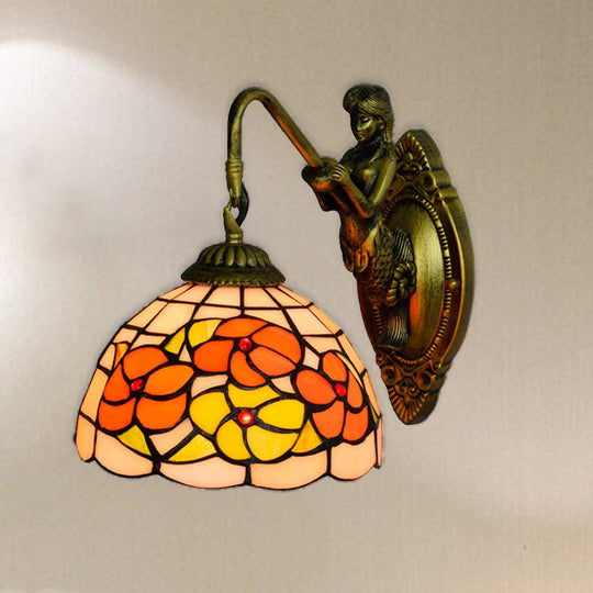 Tiffany Beige Glass Wall Sconce With Mermaid Detail For Hallway