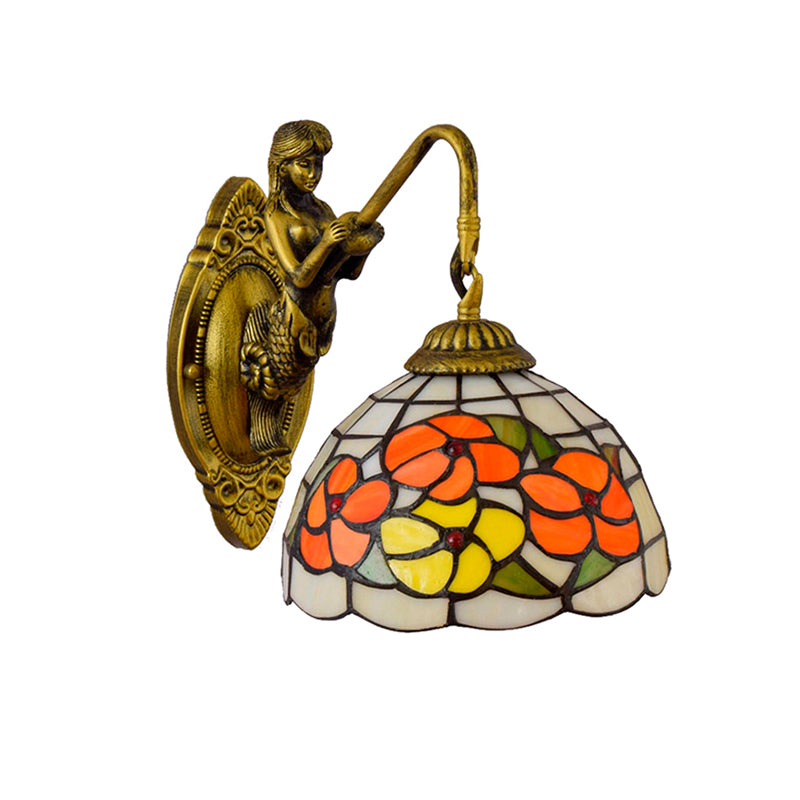 Tiffany Beige Glass Wall Sconce With Mermaid Detail For Hallway