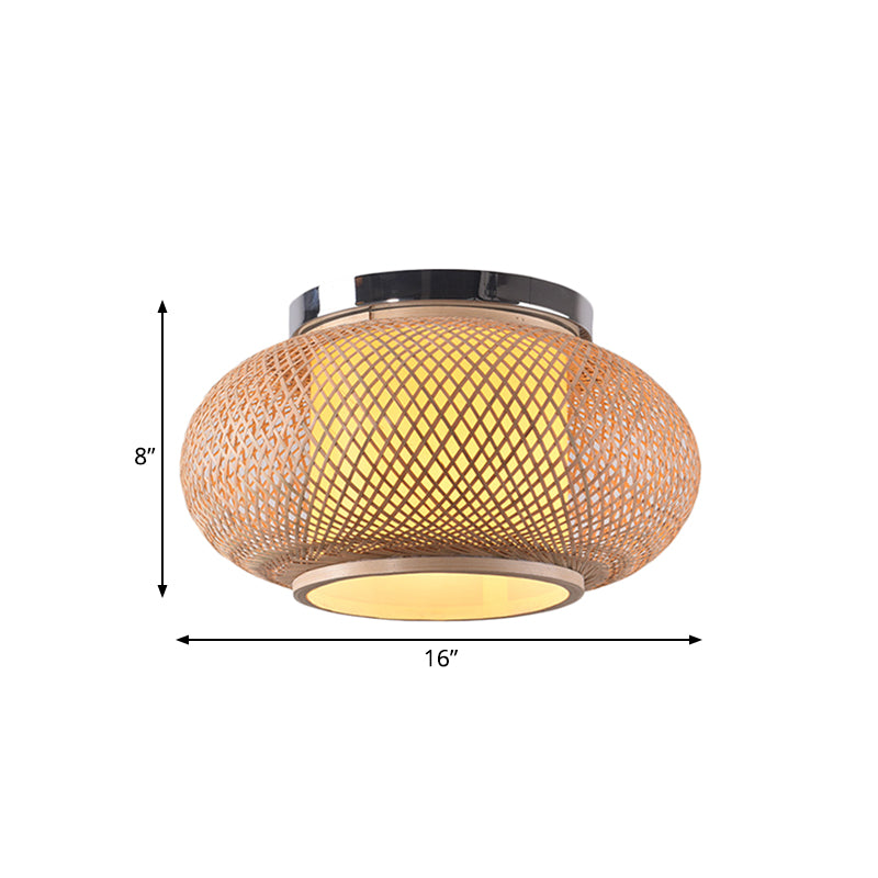 Yellow Lantern Shade Flush Light - Contemporary Style 16’/19.5’ Dia 1 - Head Bamboo Ceiling