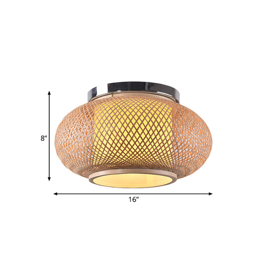 Yellow Lantern Shade Flush Light - Contemporary Style 16’/19.5’ Dia 1 - Head Bamboo Ceiling
